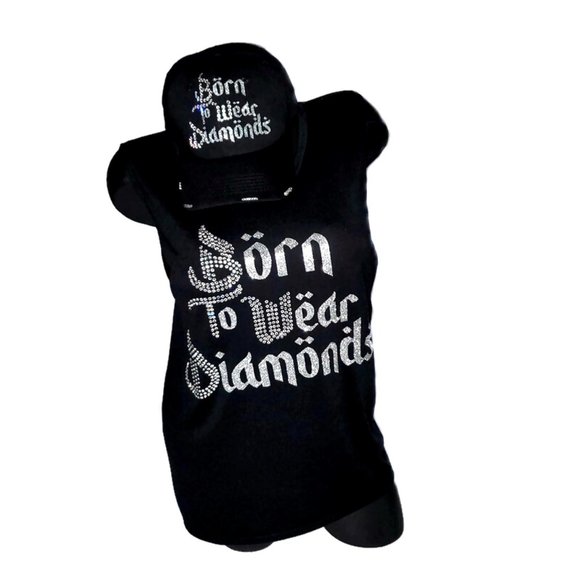 Born to Wear Diamonds Black Fitted Baseball Cap with Swarovski Crystals. - Picture 3 of 6